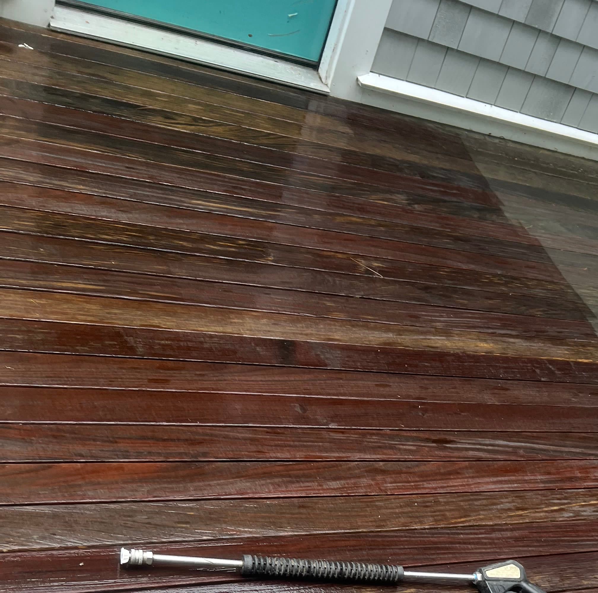 Wooden deck after professional pressure washing
